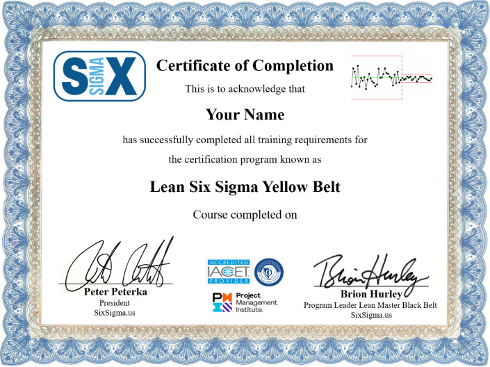 Image: Lean Six Sigma Yellow Belt Certificate